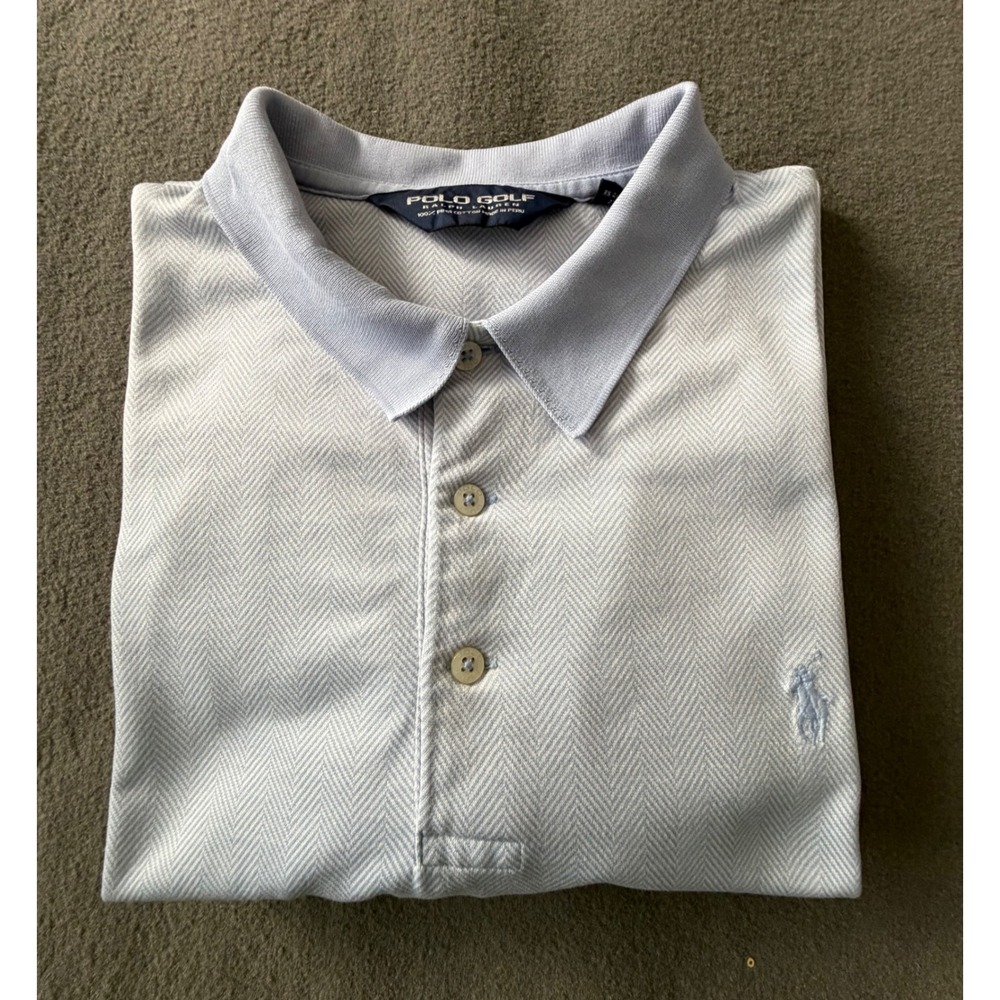 Polo Golf Ralph Lauren Men Light Blue Herringbone Short Sleeve Polo Shirt Sz Lg